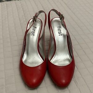 Red Slingback Pumps with Adjustable Strap